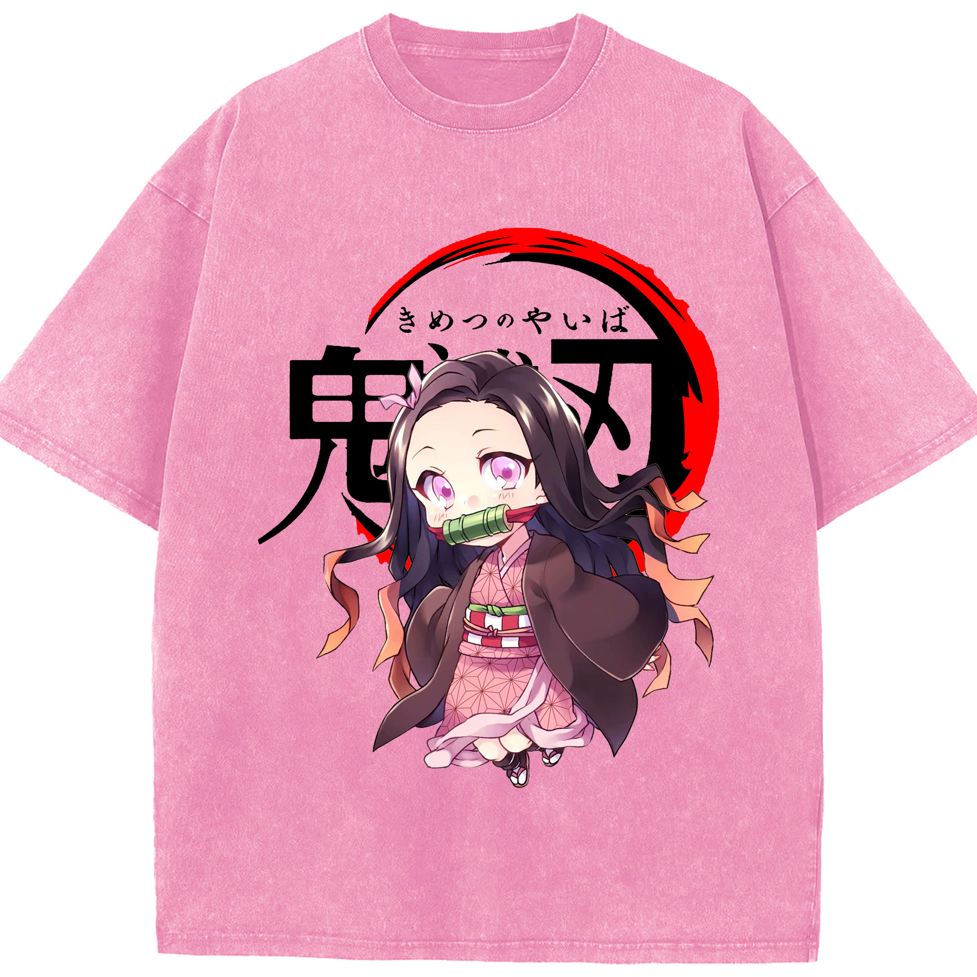 （画像用） 鬼滅の刃（きめつのやいば）竈門 禰󠄀豆子／かまど ねずこ Kamado Nezuko 綿100% ヴィンテージ風 半袖Tシャツ（フロントプリント）